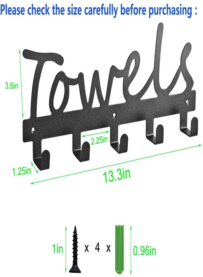 Zollyss Towel Racks 5 Hooks Black Sandblasted Robe Hooks Wall Mount Towel Holder Black Metal Towel Racks for Kitchen Storage Organizer Rack, Bathroom Towels, Robes, Clothing(Black) - Image 2
